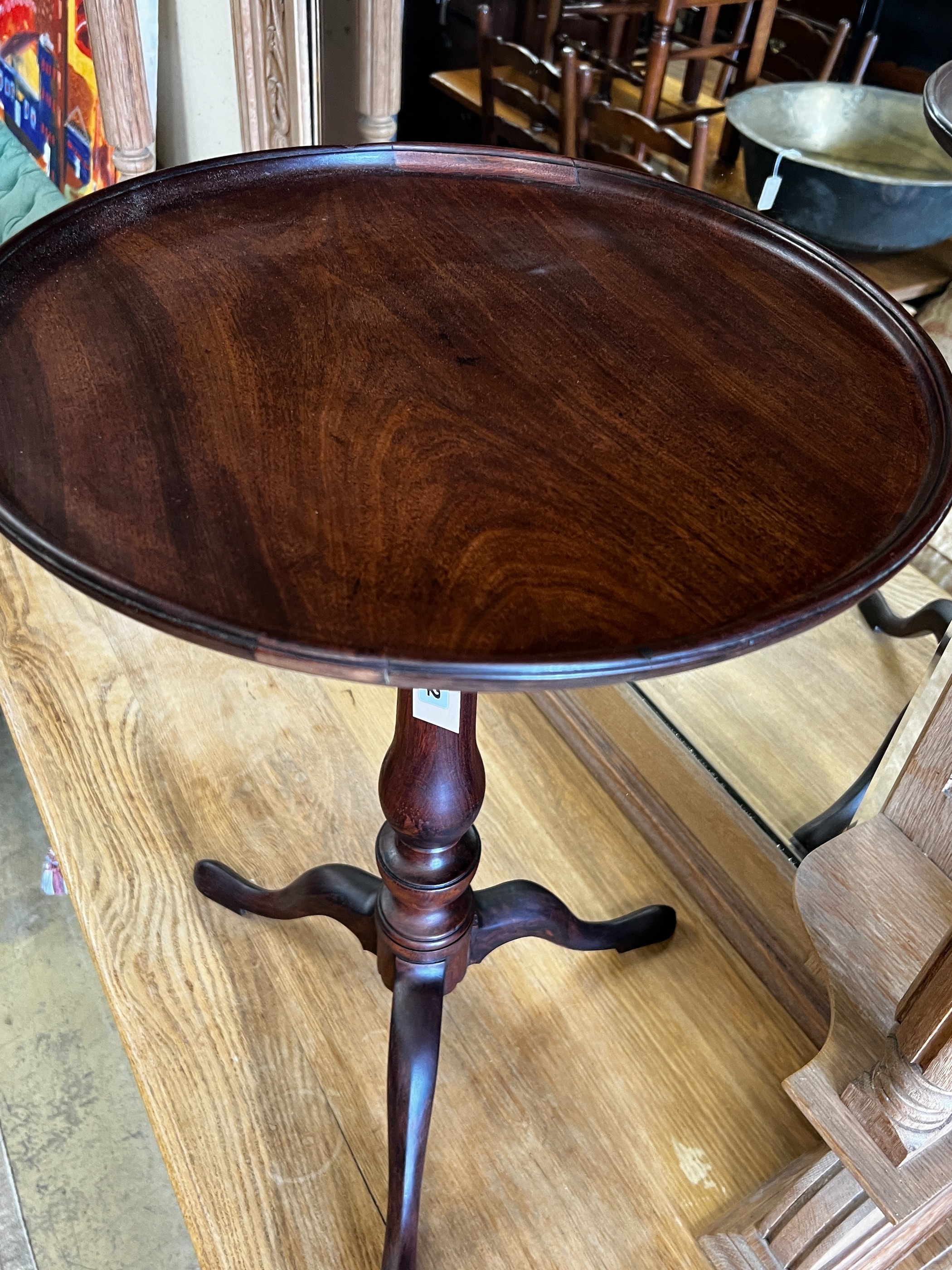 A Victorian and later circular mahogany tripod wine table, diameter 46cm, height 66cm